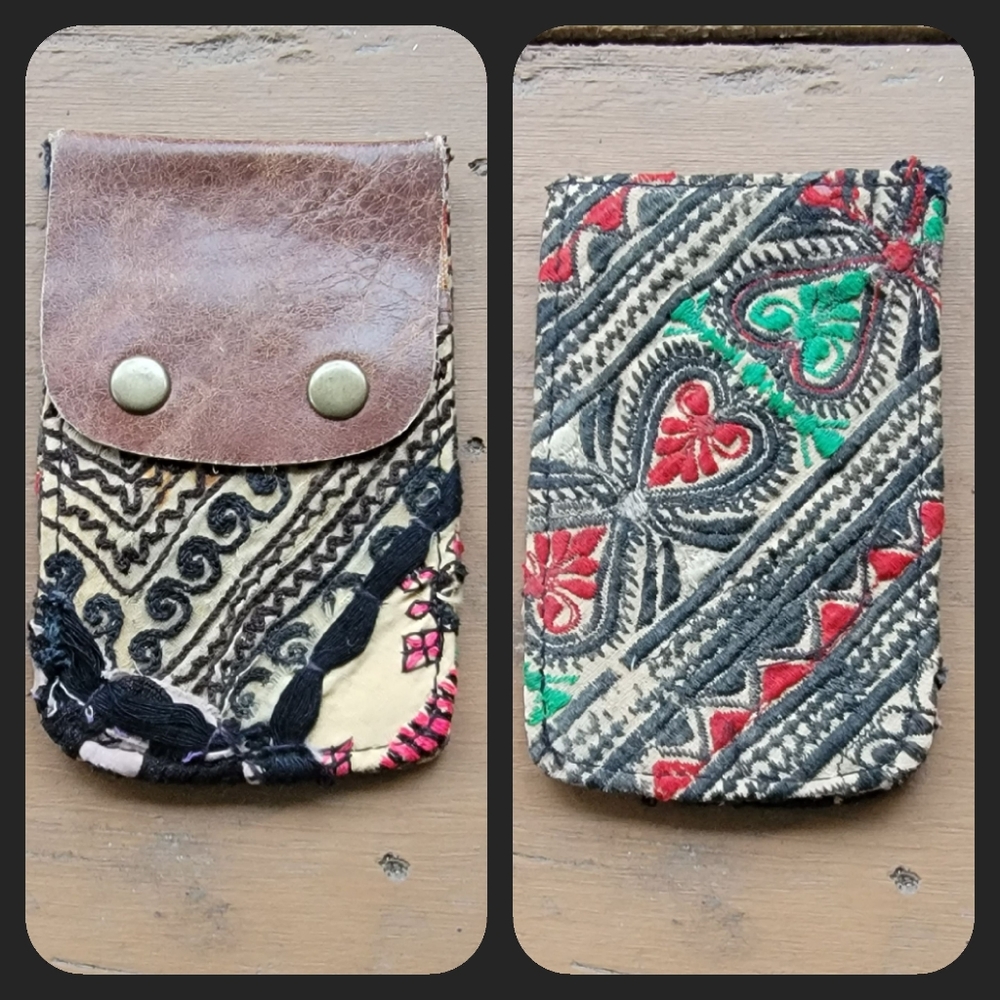 🧠🍳 Free People Boho Embroidered Repurposed vtg banjara hippie Wallet card case